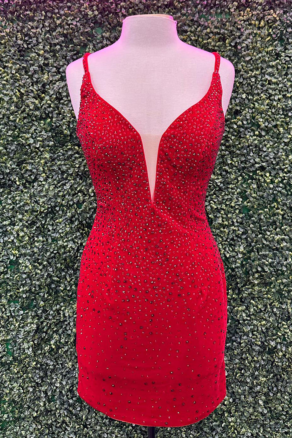 Sparkly Red Beaded Tight Short Homecoming Dress/Mini Dress