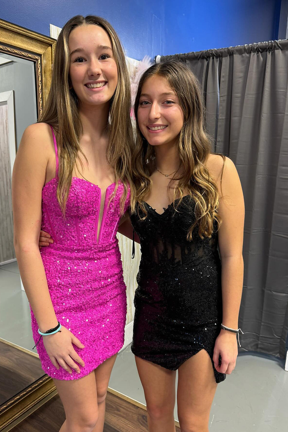 Sparkly Corset Fuchsia Sequins Tight Short Homecoming Dress/Mini Dress