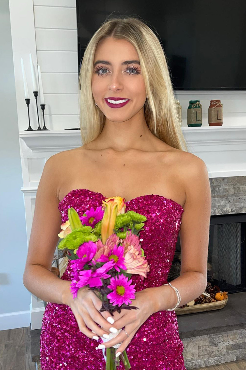 Sparkly Fuchsia Sweetheart Tight Short Homecoming Dress/Mini Dress