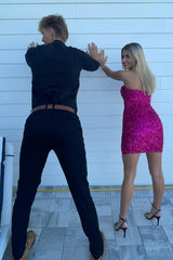 Sparkly Fuchsia Sweetheart Tight Short Homecoming Dress/Mini Dress