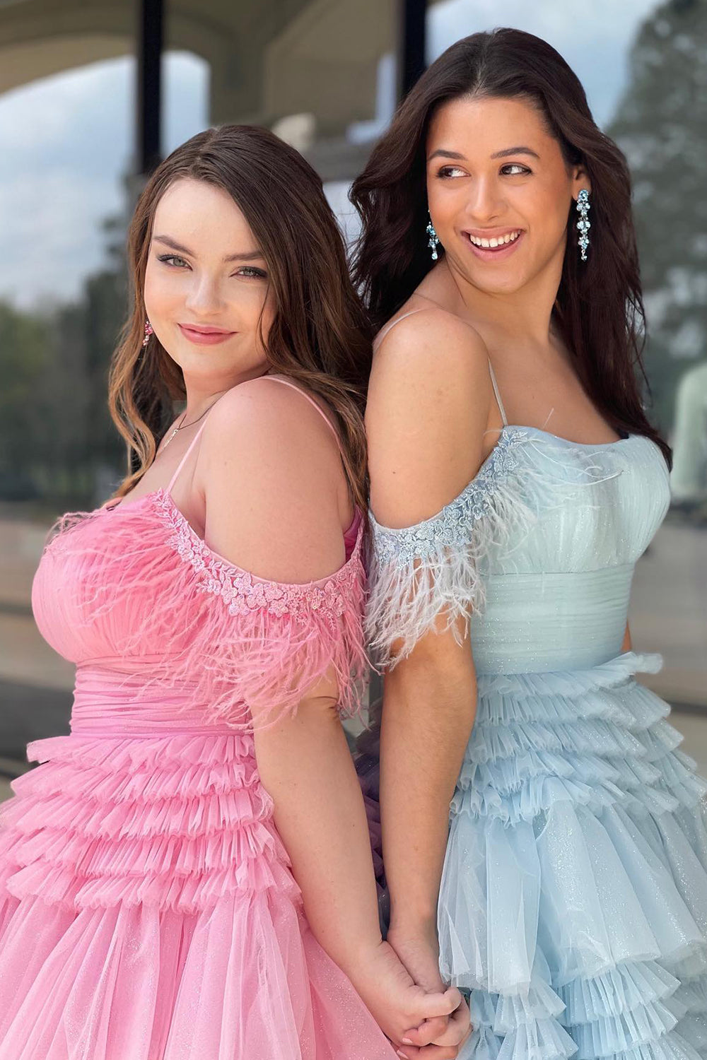 Blue Ruffled Short Homecoming Dress/Mini Dress With Feathers