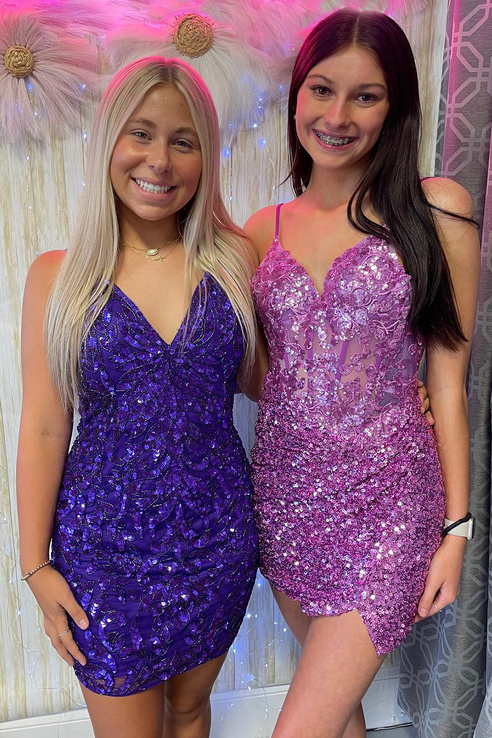 Sparkly Orchid Sequins Corset Tight Short Homecoming Dress/Mini Dress