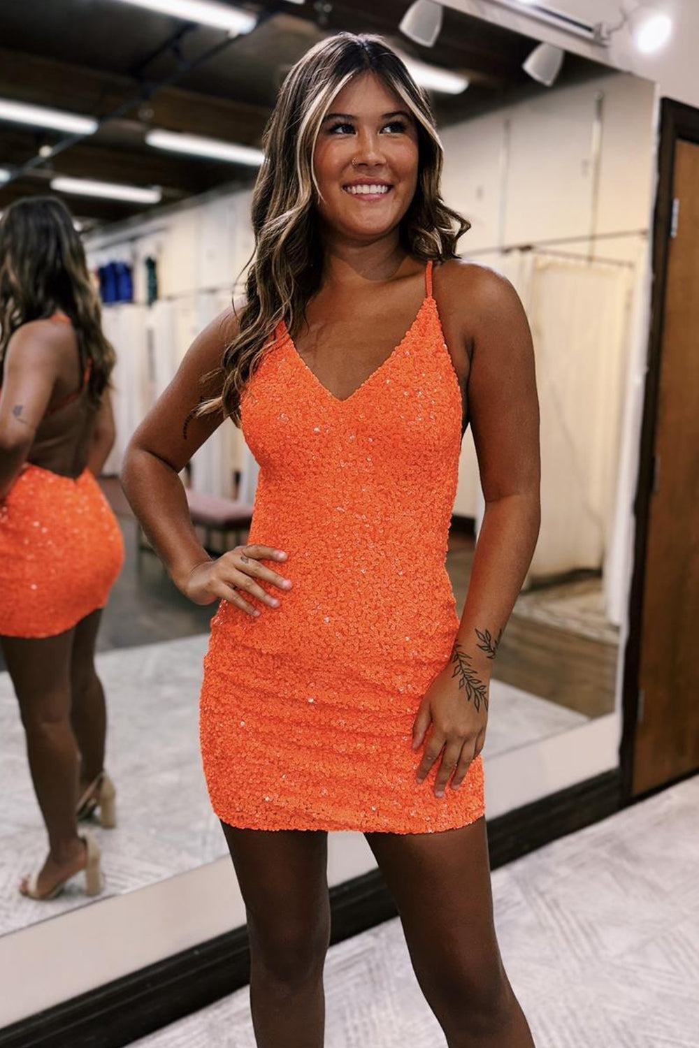 Sparkly Sky Blue Sequins Backless Tight Short Homecoming Dress/Mini Dress
