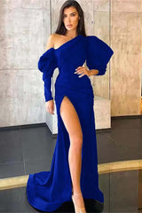 Long Sleeve Black Mermaid Evening Dress With Split