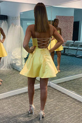Yellow Simple A Line Homecoming Dress/Mini Dress