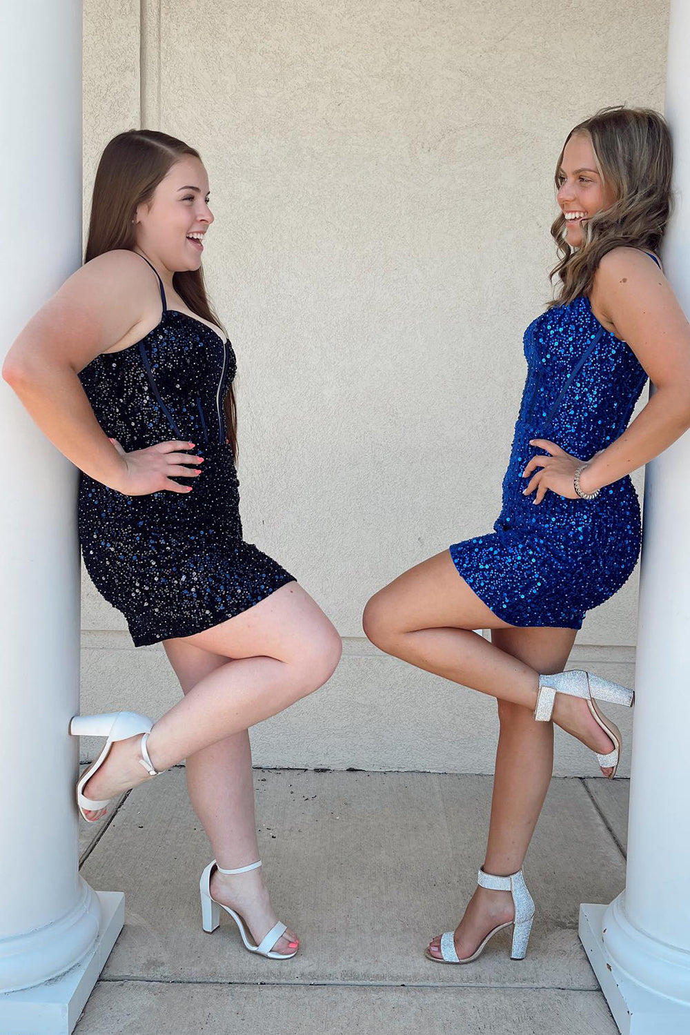 Glitter Royal Blue Corset Tight Short Sequins Homecoming Dress/Mini Dress