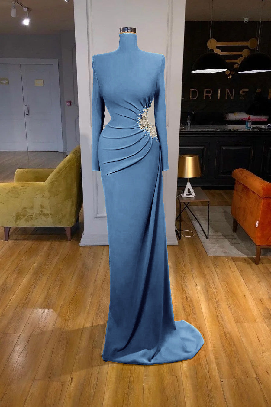Long Sleeves High-Neck Mermaid Evening Dress