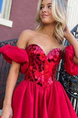 Red Mirror Sweetheart A Line Homecoming Dress/Mini Dress With Detchable Sleeves