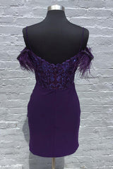 Sparkly Grape Sequins Spaghetti Straps Short Homecoming Dress/Mini Dress With Feathers