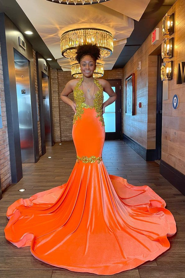 Chic Halter Mermaid Sleeveless Evening Dress