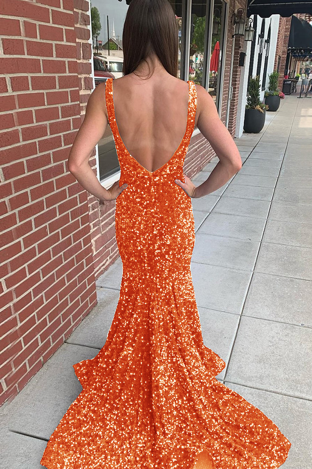 Long Prom Dress with Sequins in Mermaid Blue V-Neck