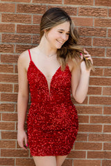 Sparkly Red Sequin Sleeveless Tight Short Homecoming Dress/Mini Dress