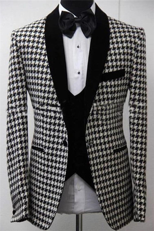 Handsome Three-Piece Bespoke Houndstooth Blazer Groomsmen Outfits
