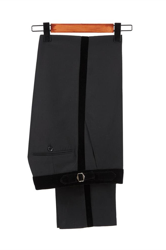 Stylish Velvet Lapel Double-Breasted Prom Suit Belt Leopard Black Jacquard Men's Suit for Wedding