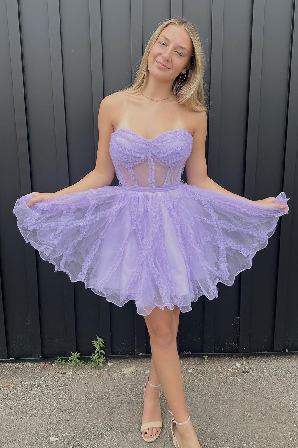 Fuchsia Corset Sweetheart A-Line Short Tulle Homecoming Dress/Mini Dress