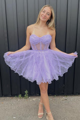 Fuchsia Corset Sweetheart A-Line Short Tulle Homecoming Dress/Mini Dress
