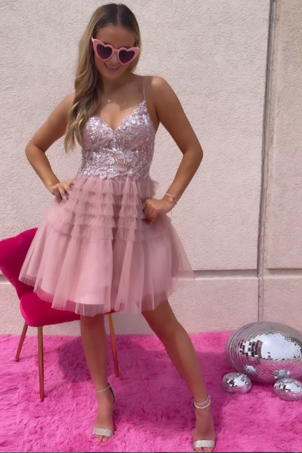 Blush A-Line Spaghetti Straps Tulle Short Homecoming Dress/Mini Dress with Lace