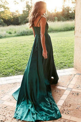 Simple Prom Dress in Green Satin