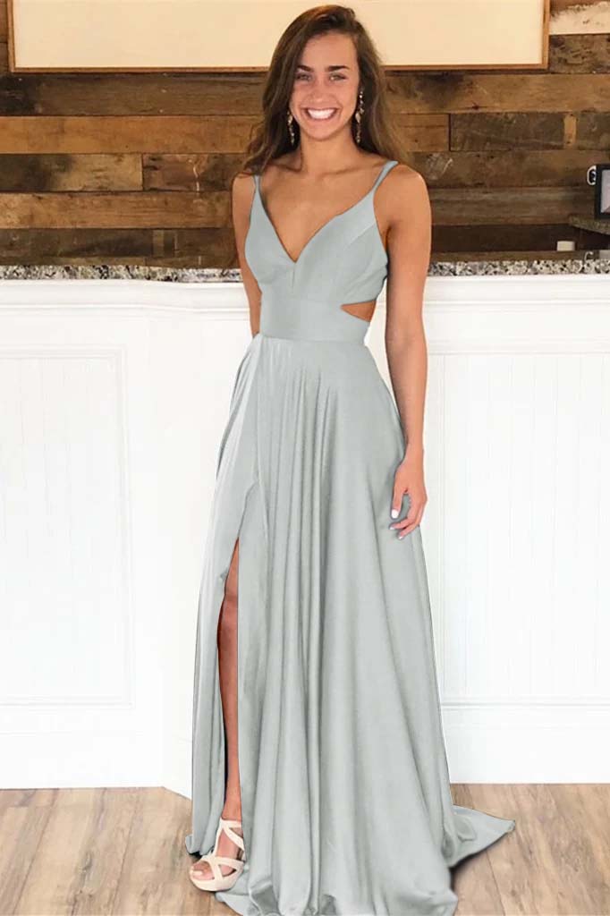 Spaghetti-Straps Long Evening Dress Split