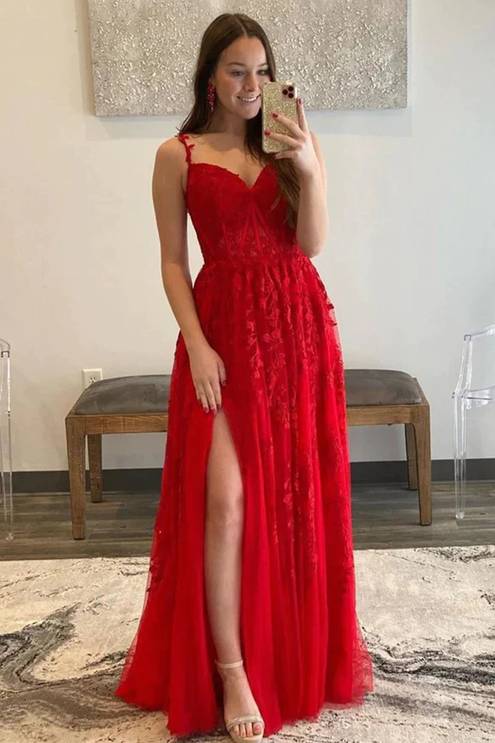 Prom Dress in Navy with Appliques and Off-the-Shoulder Design