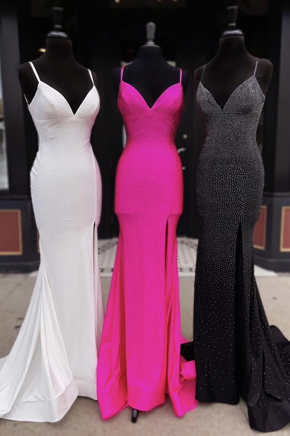 Long V-Neck Mermaid Prom Dress in Sparkly Light Blue with Beaded Details and Slit