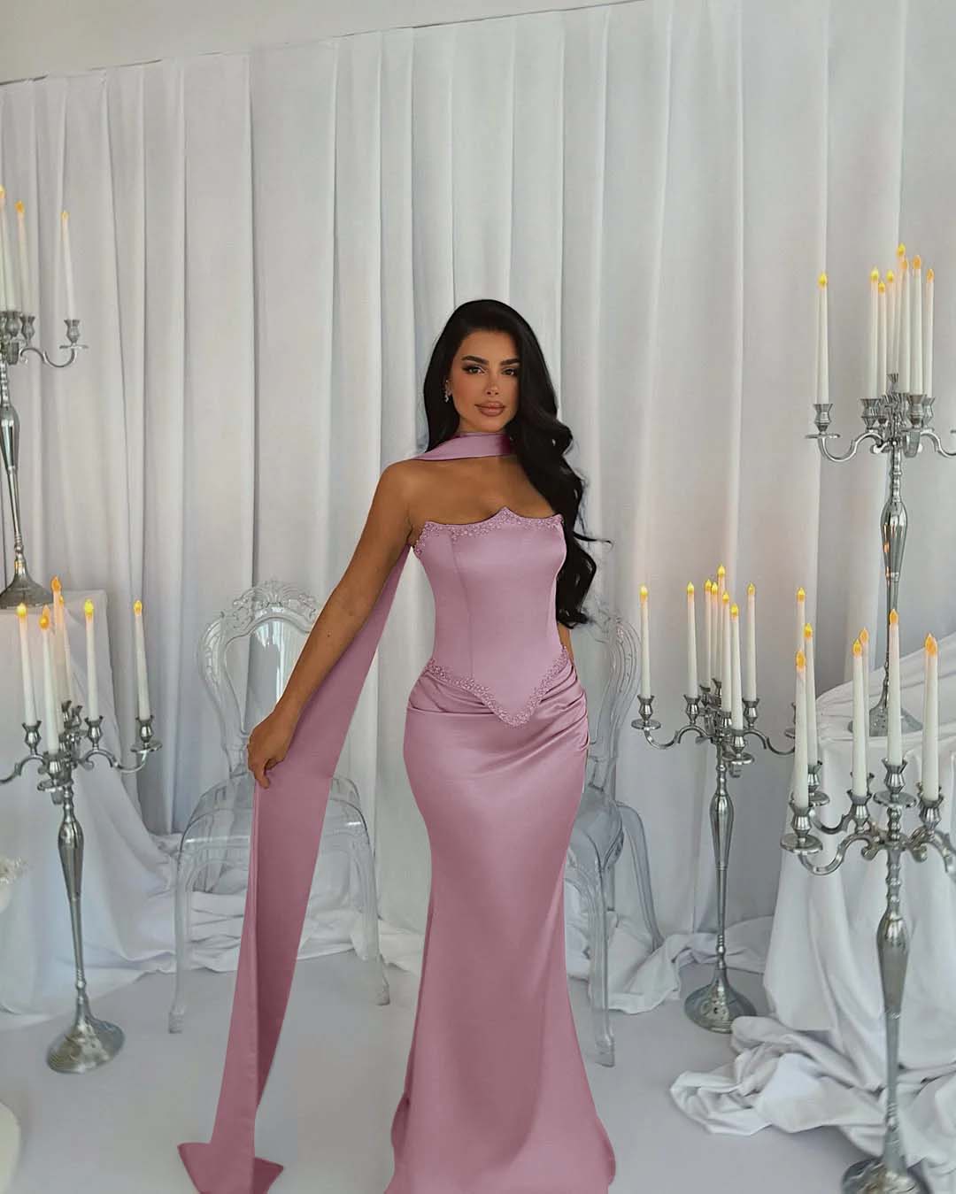 Strapless Sleeveless Long Mermaid Formal Dress With Beading Pleated