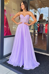 Sweetheart Purple A-Line Corset Prom Dress with Appliques