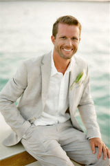 Casual Stylish Notched-Lapel Linen Suit (2-Piece) for Men's Beach Wedding