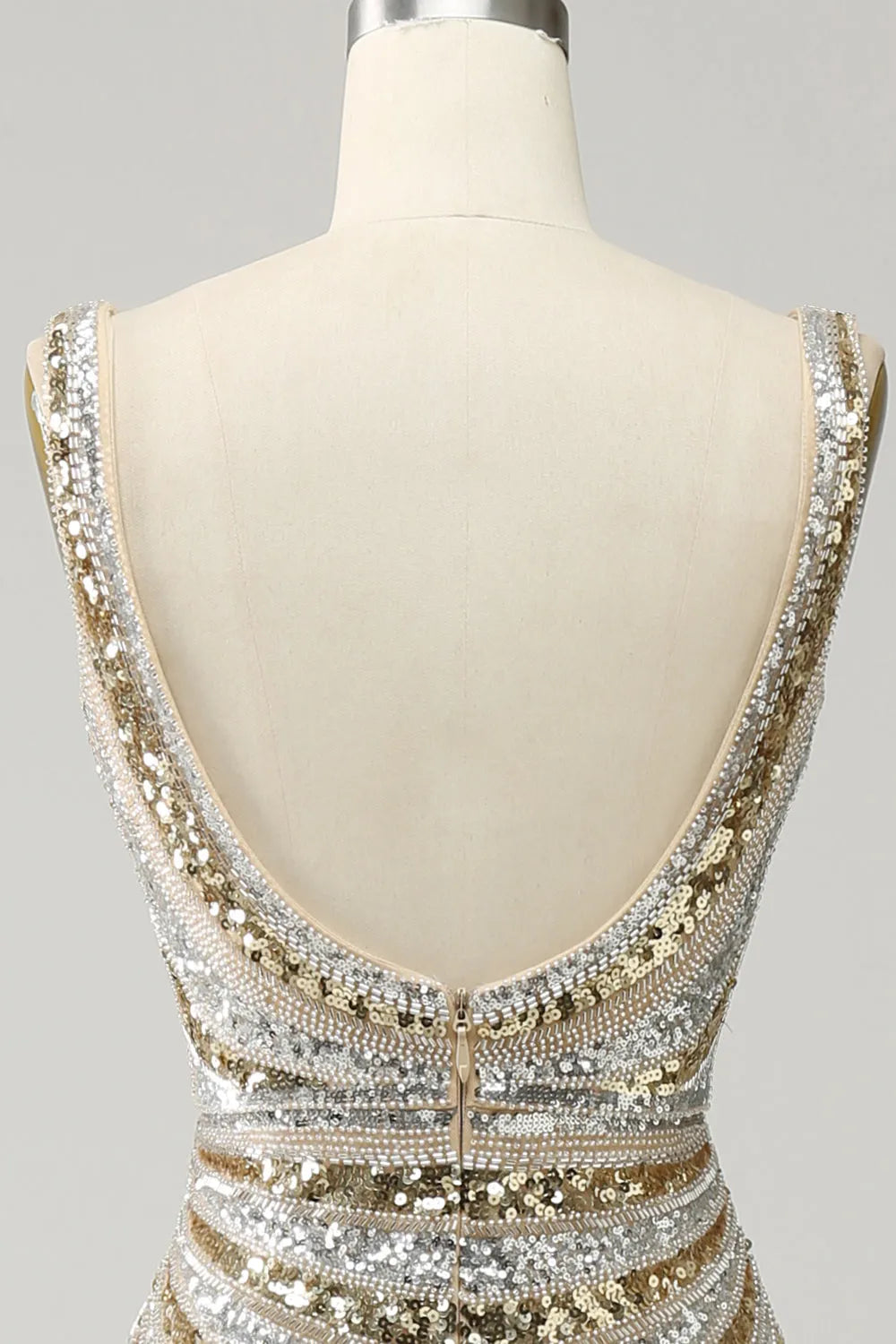 Golden Sparkle Mermaid Prom Dress with Deep V-Neck and Sequins