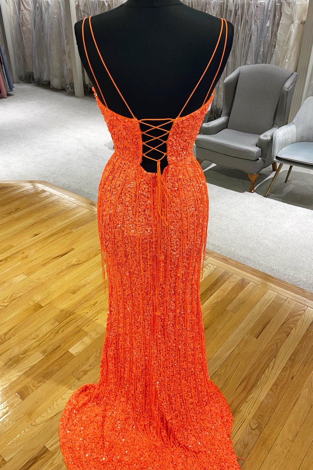 Long Peacock Blue Prom Dress with Front Split and Spaghetti Strap Sheath