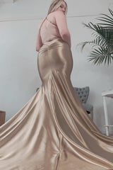 Backless Mermaid Prom Dress with Halter in Champagne