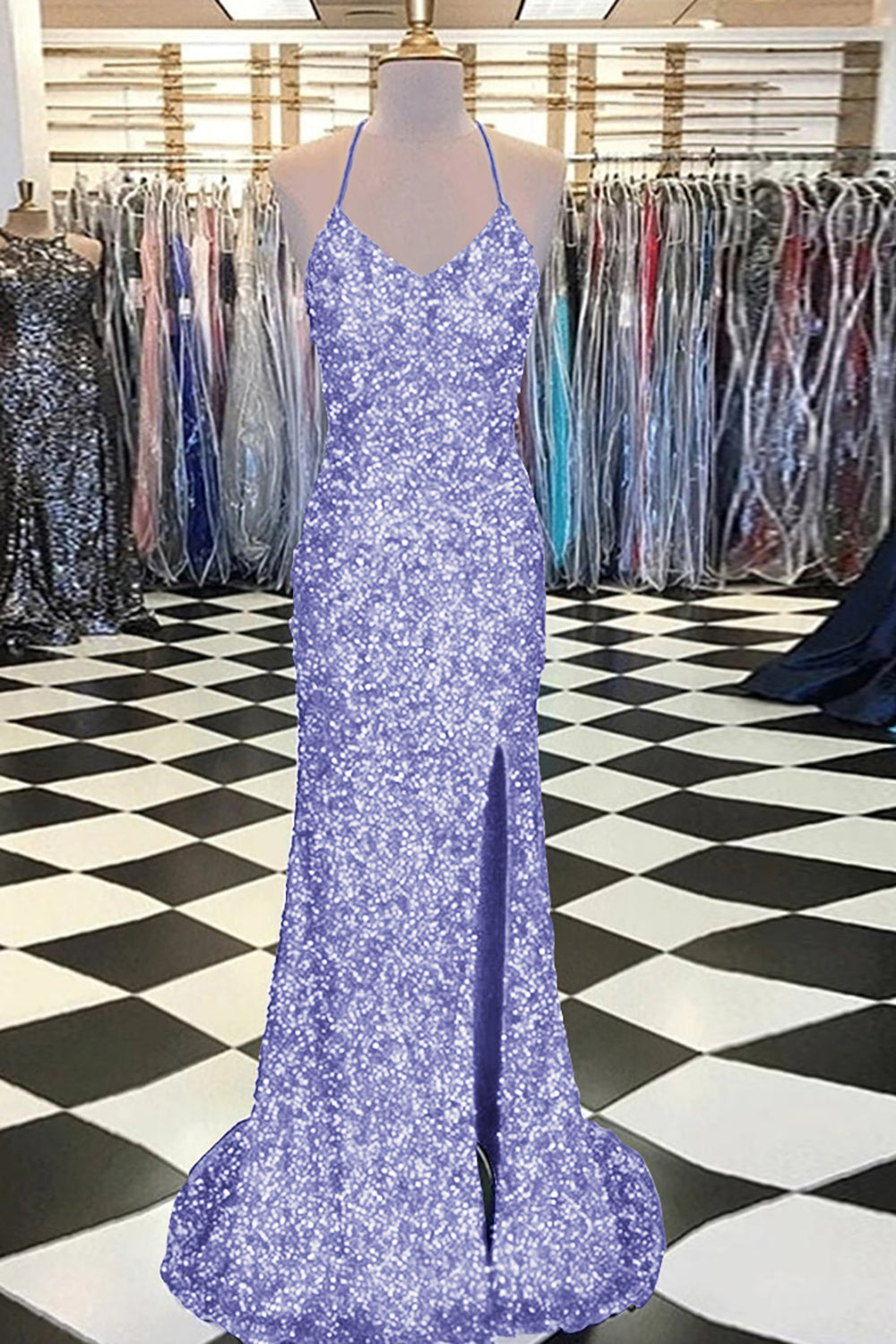 Mermaid Prom Dress with Royal Blue Sequins