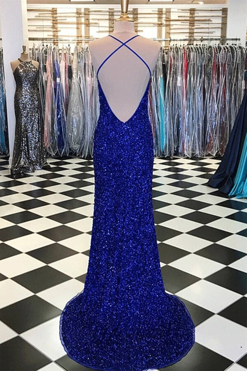 Mermaid Prom Dress with Royal Blue Sequins