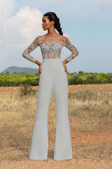 High-Grade White Embroidery Extraordinary Waist Slim Fit Party Jump Suit
