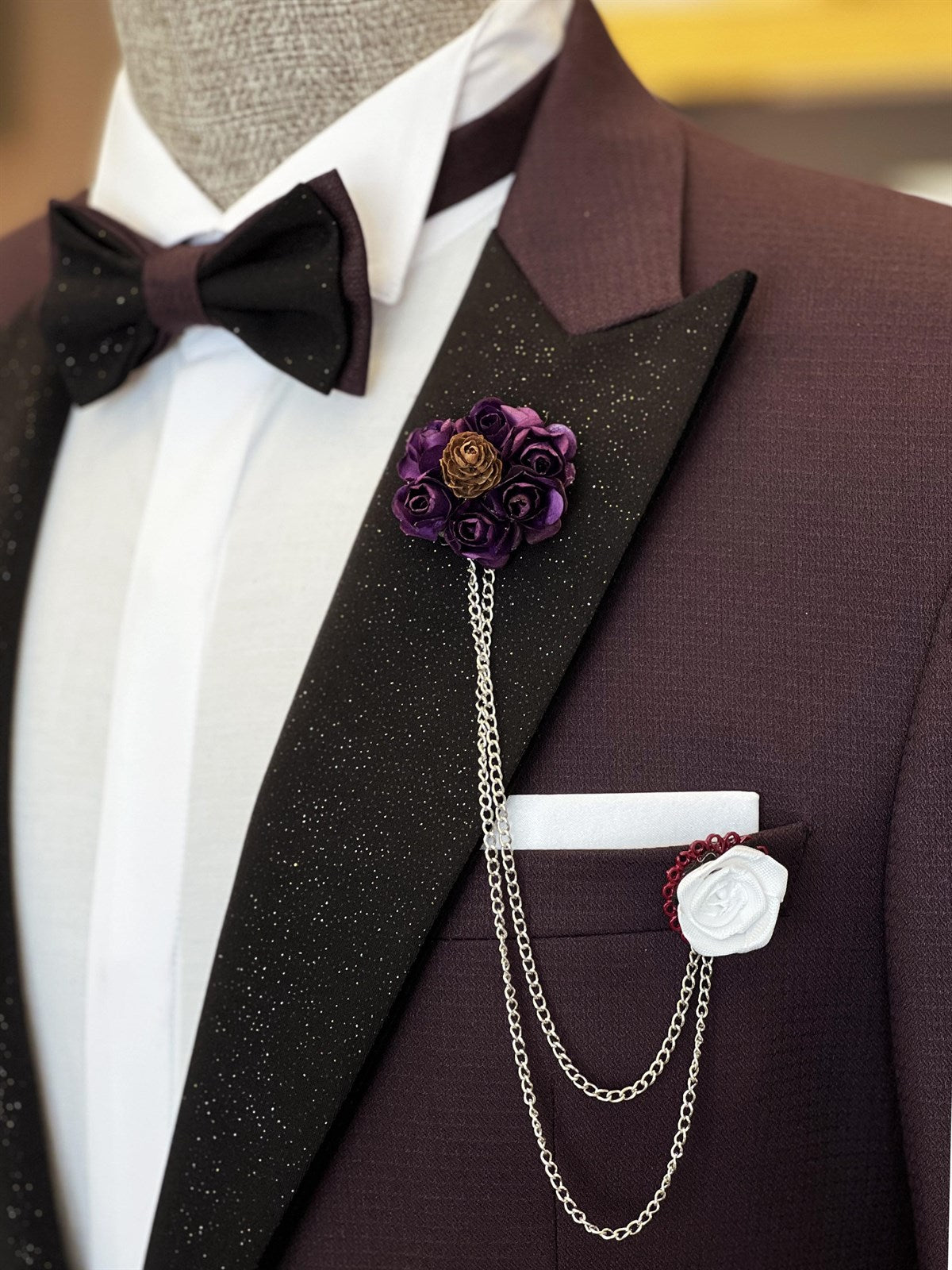 Baldwin Stylish Dark Purple Sparkle Peaked-Lapel Men's Suits (Three-Piece Set)