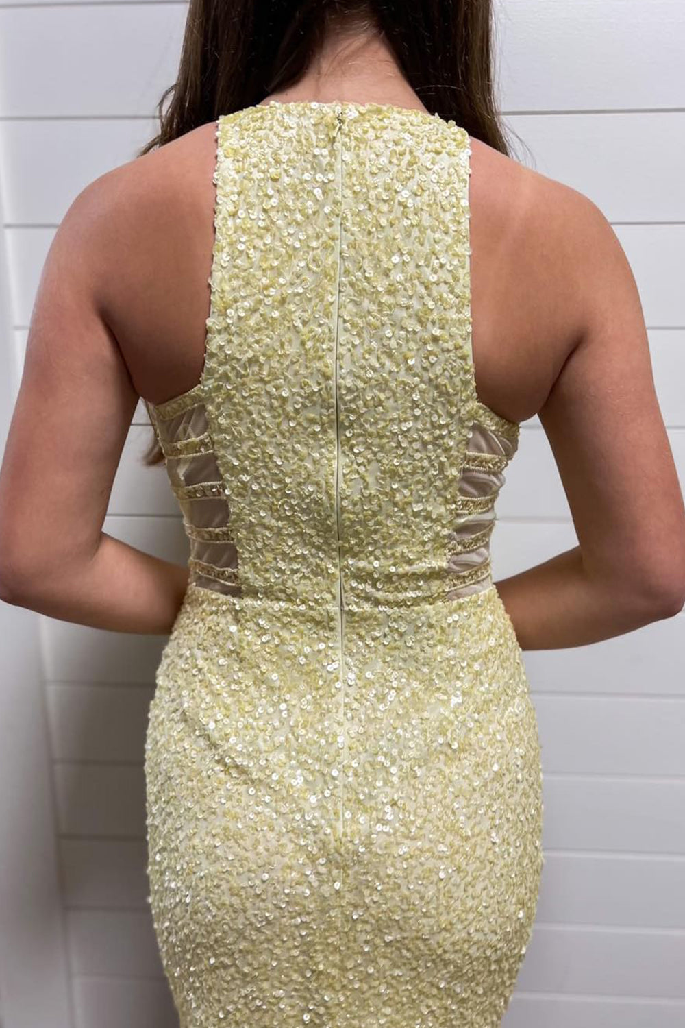 Sparkly Yellow Sequins Asymmetrical Tight Homecoming Dress/Mini Dress
