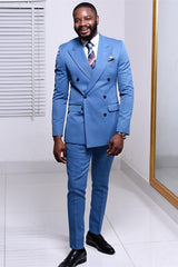 Stylish Blue Western Suits for Wedding with Peaked Lapel and Double-Breasted