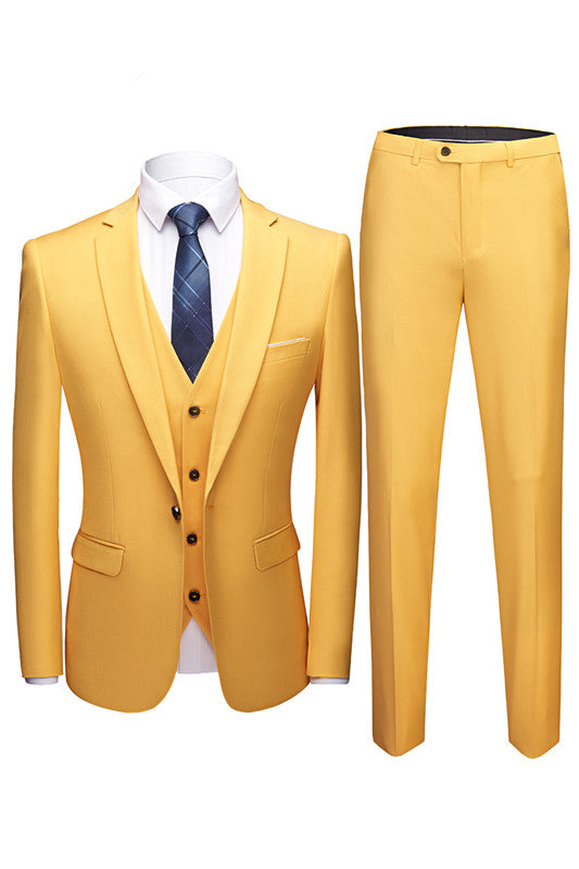 Fashion Yellow Summer Notch Collar Wedding Suit with Three Pieces