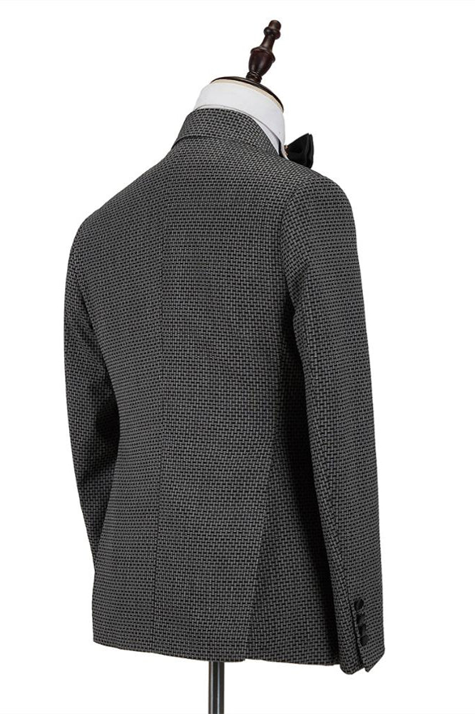 Black-and-Gray Cruciform Satin Double-Breasted Peak Lapel Men's Formal Suit