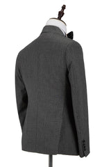 Black-and-Gray Cruciform Satin Double-Breasted Peak Lapel Men's Formal Suit