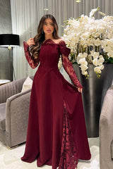 White Off the Shoulder Long Sleeves Long Formal Dress With Appliques