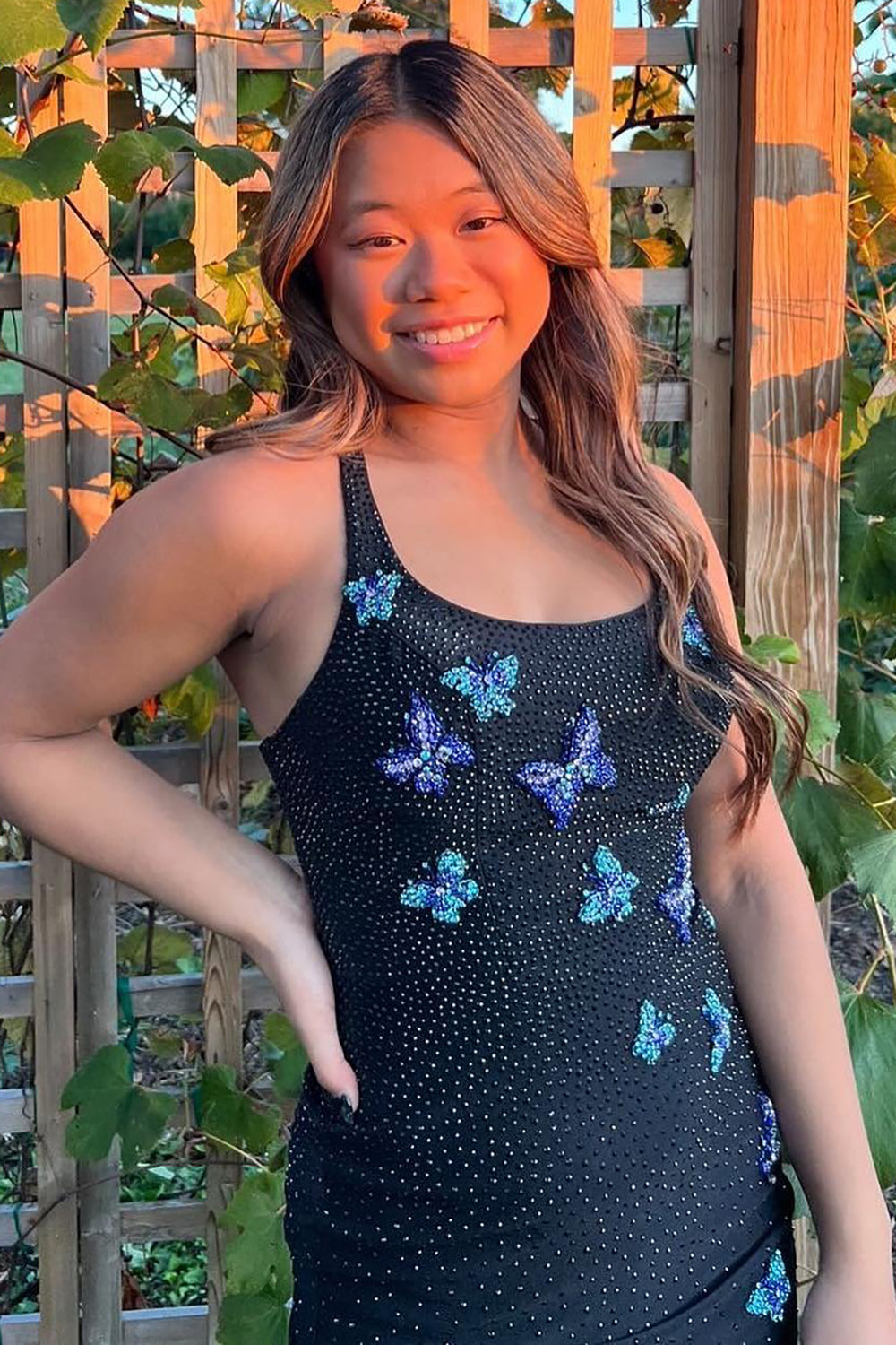 Sparkly Royal Blue Beaded Butterflies Tight Short Homecoming Dress/Mini Dress