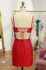 Red Sequins Lace-Up Tight Short Homecoming Dress/Mini Dress