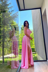 Beautiful Pink Sweetheart Strapless Mermaid Split Evening Dress Long