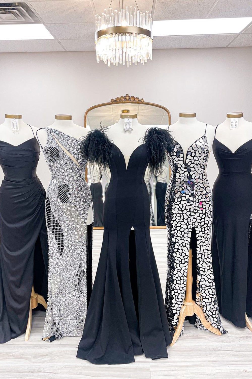 Long Red Prom Dress with Mermaid V Neck and Feathers