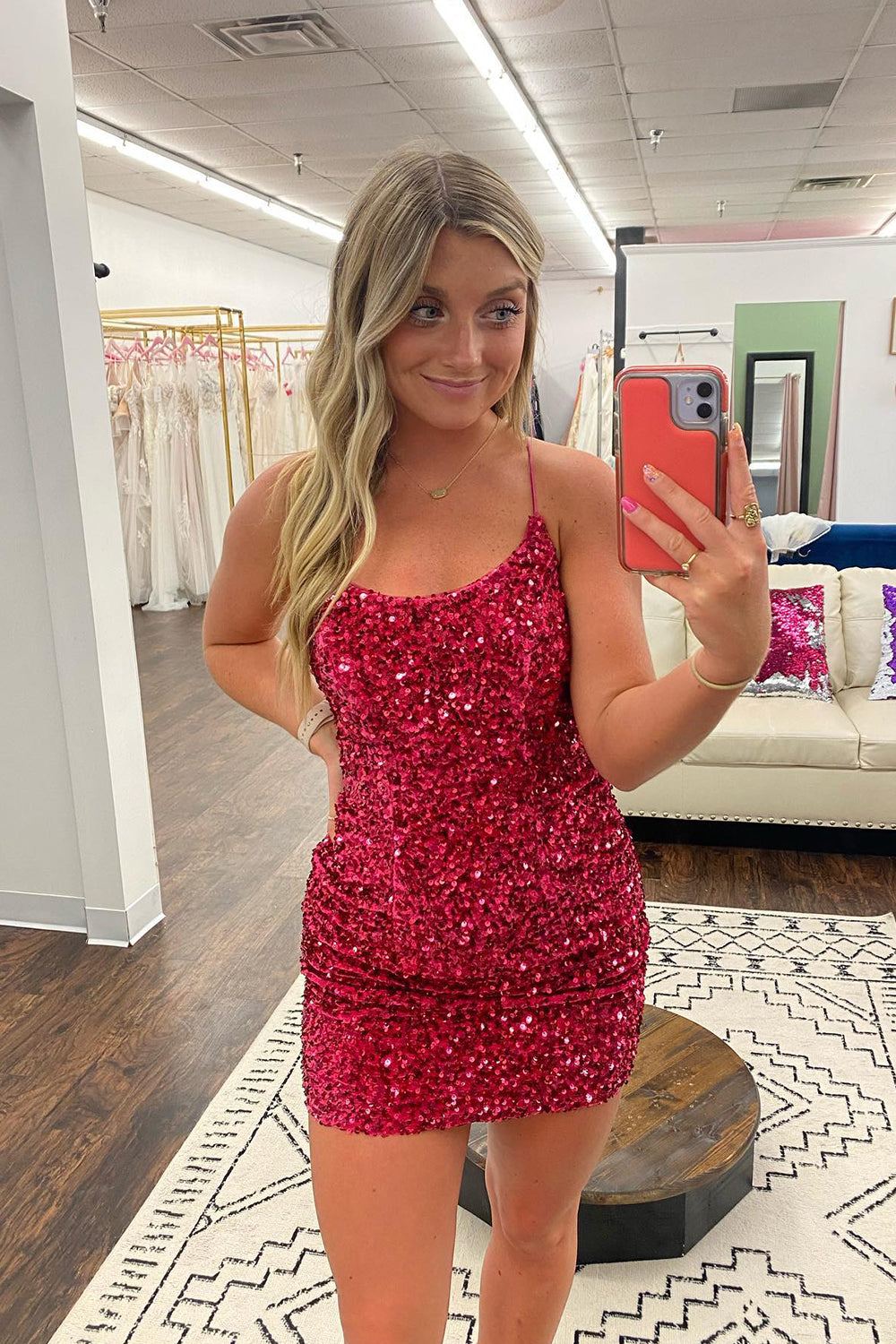 Sparkly Fuchsia Sleeveless Sequin Tight Short Homecoming Dress/Mini Dress