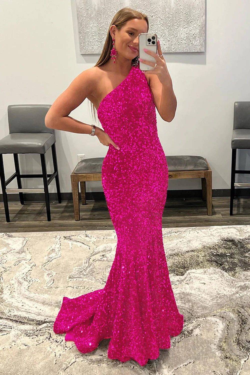 Long Burgundy Prom Dress with Mermaid Sequins