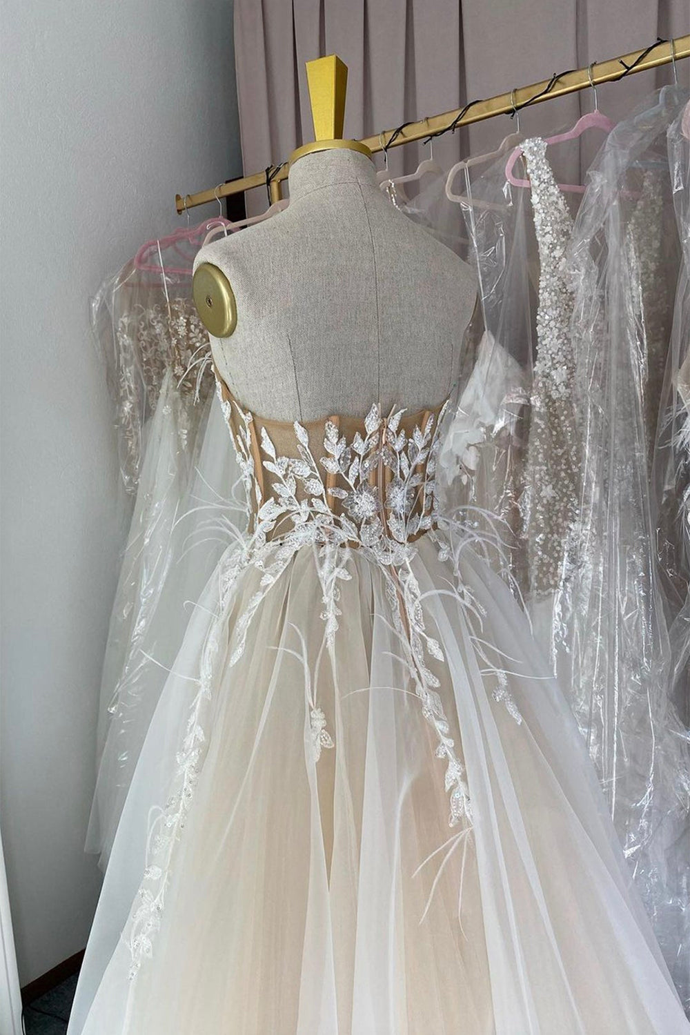 Long Ivory Prom Dress Featuring Appliques