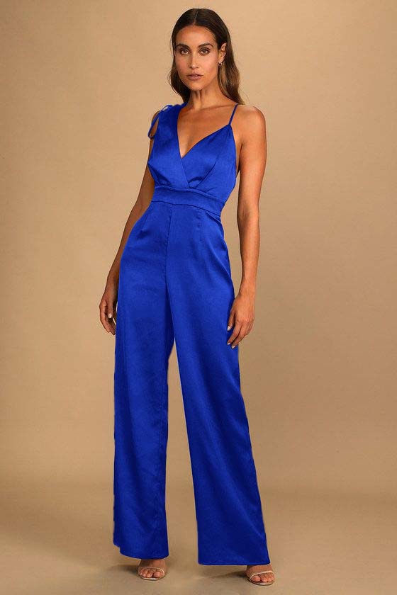 Retro Emerald Green Satin Asymmetrical Wide-Leg Jump Suit