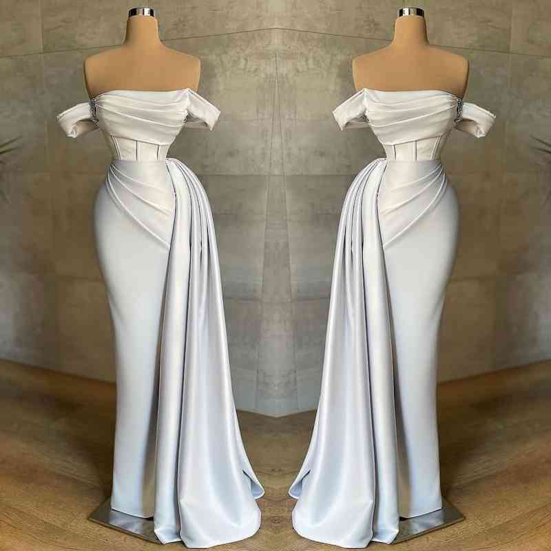 Nobel Off-the-Shoulder White Strapless Mermaid Evening Dress With Ruffles